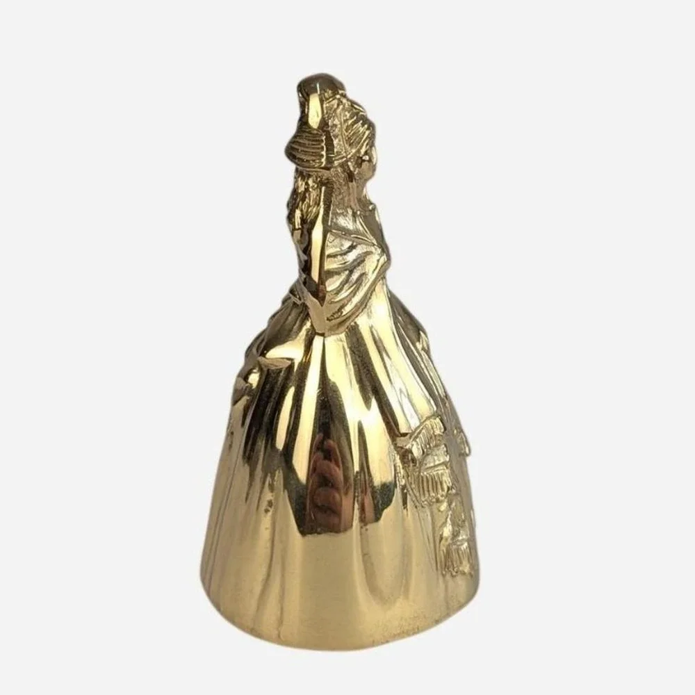Vintage Gold‎ Tone Figural Lady Bell Crinoline Skirt Basket Brass 4 in